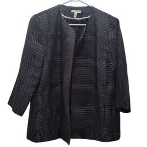Eileen Fisher Black White Dots Open Front Blazer 100% Organic Cotton Old…